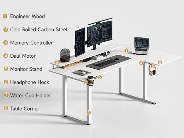 Standing Desk,63/71x43 Inches L Shaped Desk, Adjustable Height