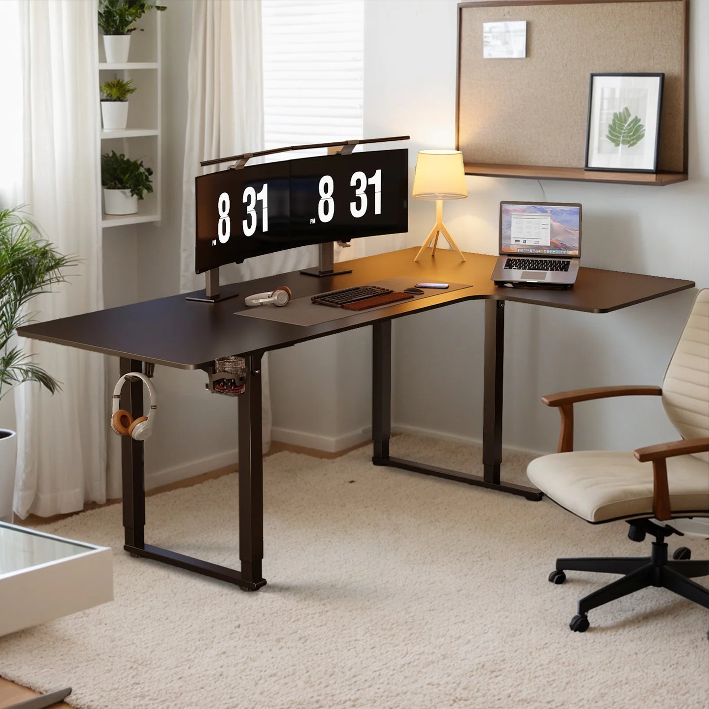 Standing Desk,63/71x43 Inches L Shaped Desk, Adjustable Height