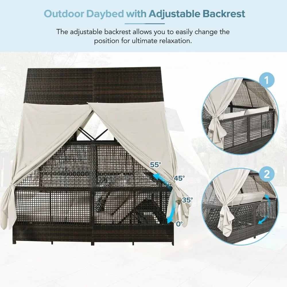 Outdoor Daybed, Outdoor Couch with 4 Pillows and Adjustable Backrest