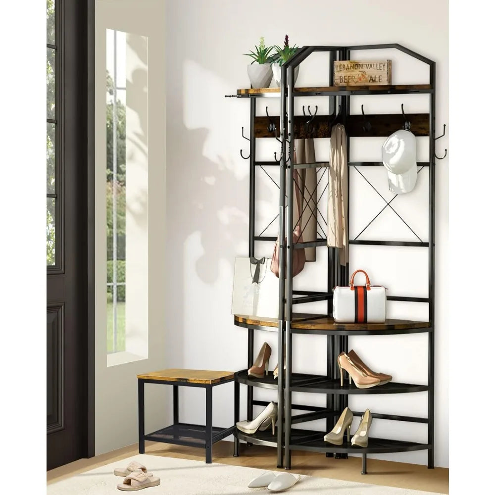 4-Tier Corner Coat Rack with Shoe Storage