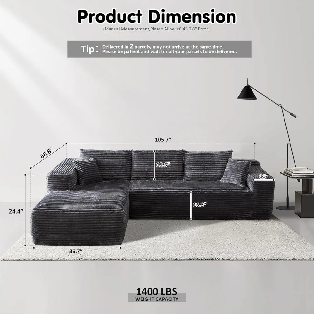 Cloud Sectional Couch with L-Shape Chaise - Modern Modular Sofa