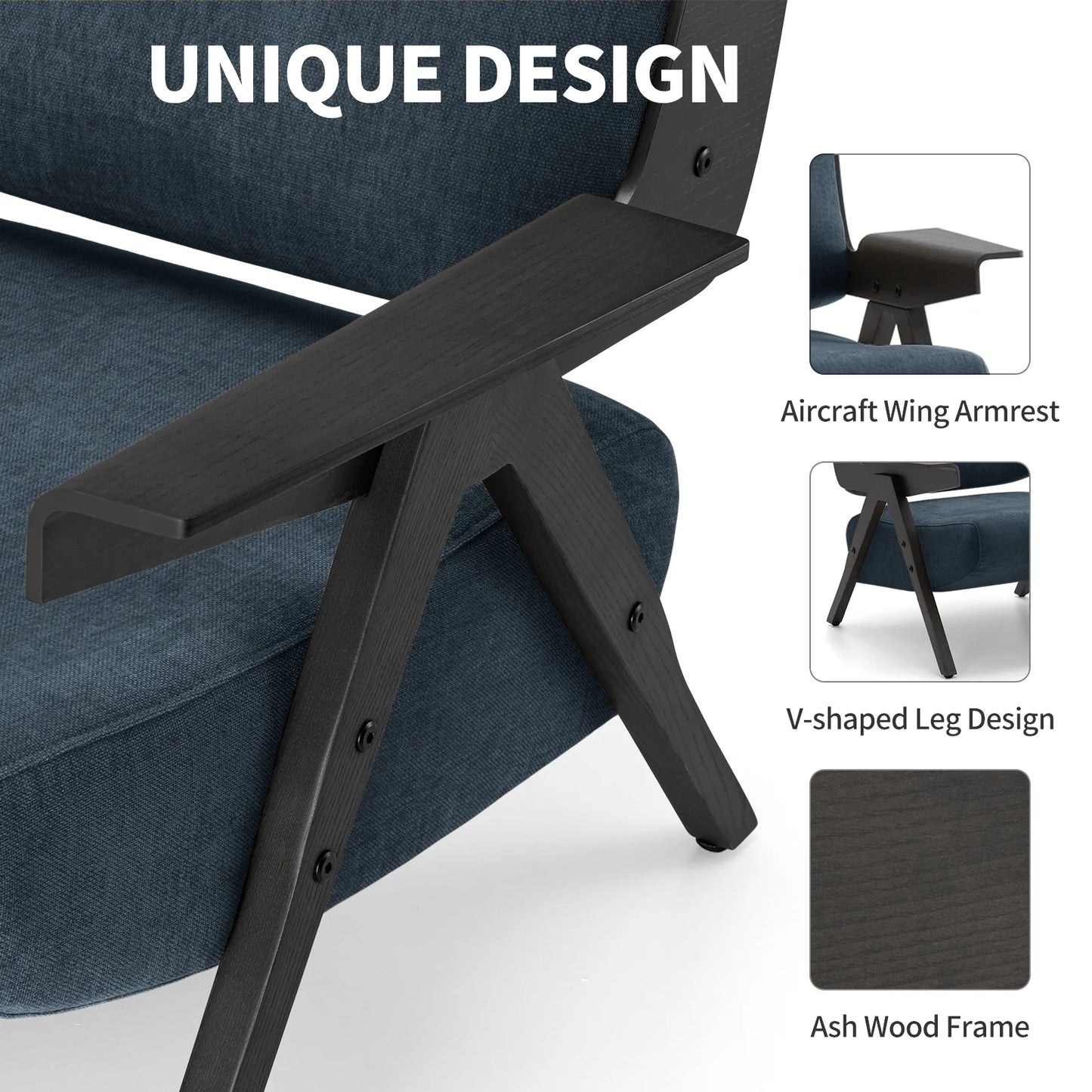Accent Chair Upholstered Armchair with Solid Wood Frame