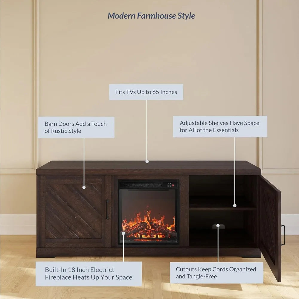 TV Stand with Electric Fireplace Heater for TVs Up To 65