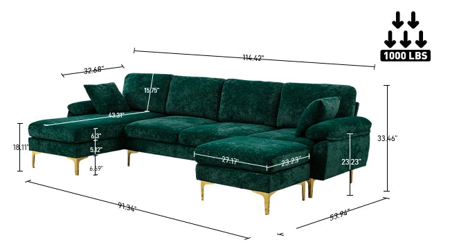 Sofa couch,4 Seat ,L-Shaped Velvet with Chaise Lounge