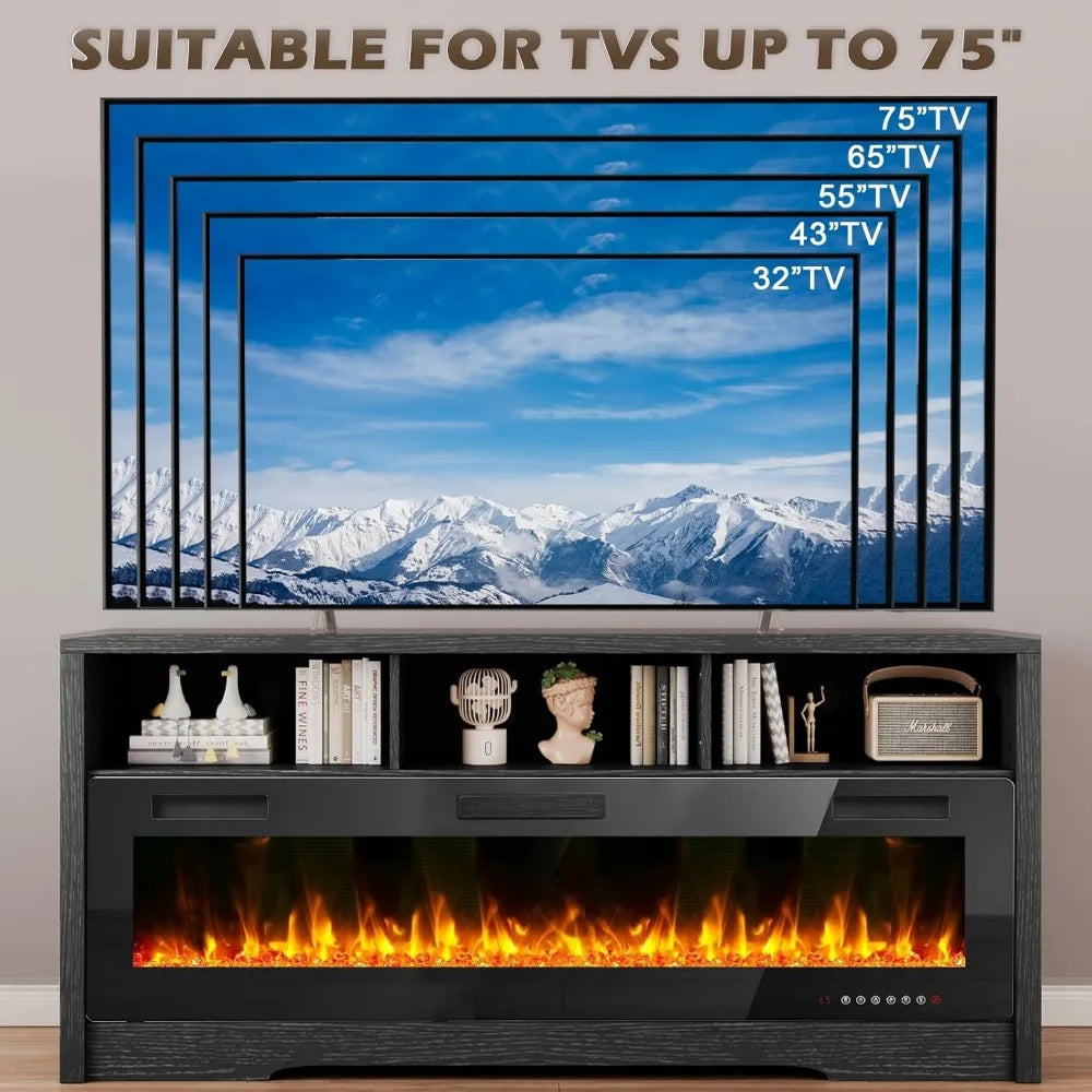 Fireplace TV Stands with Open Storage Shelve