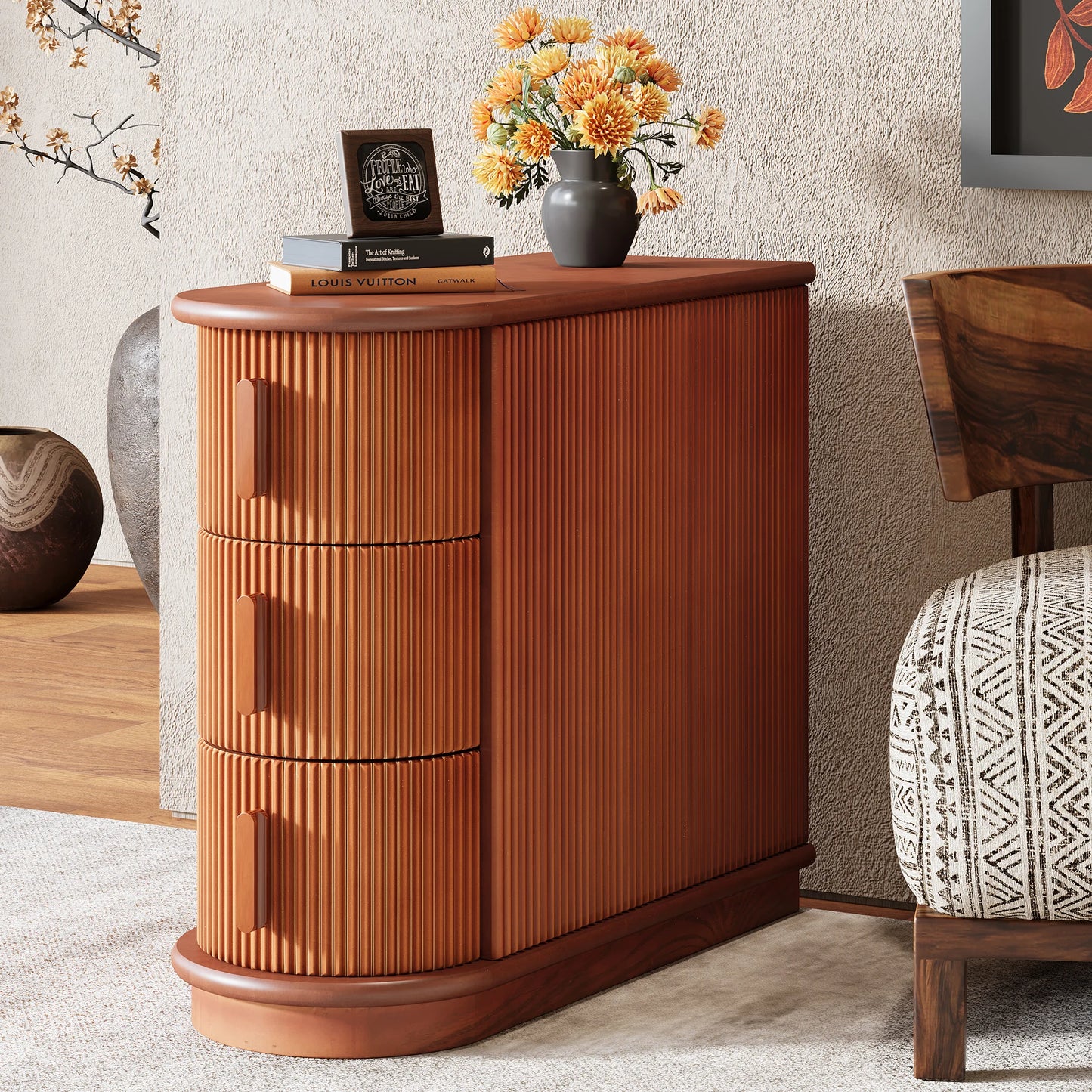 Tribesigns End Table Round Solid Wood Sofa Bedside Narrow Bedroom Side Table Nightstand with Drawer