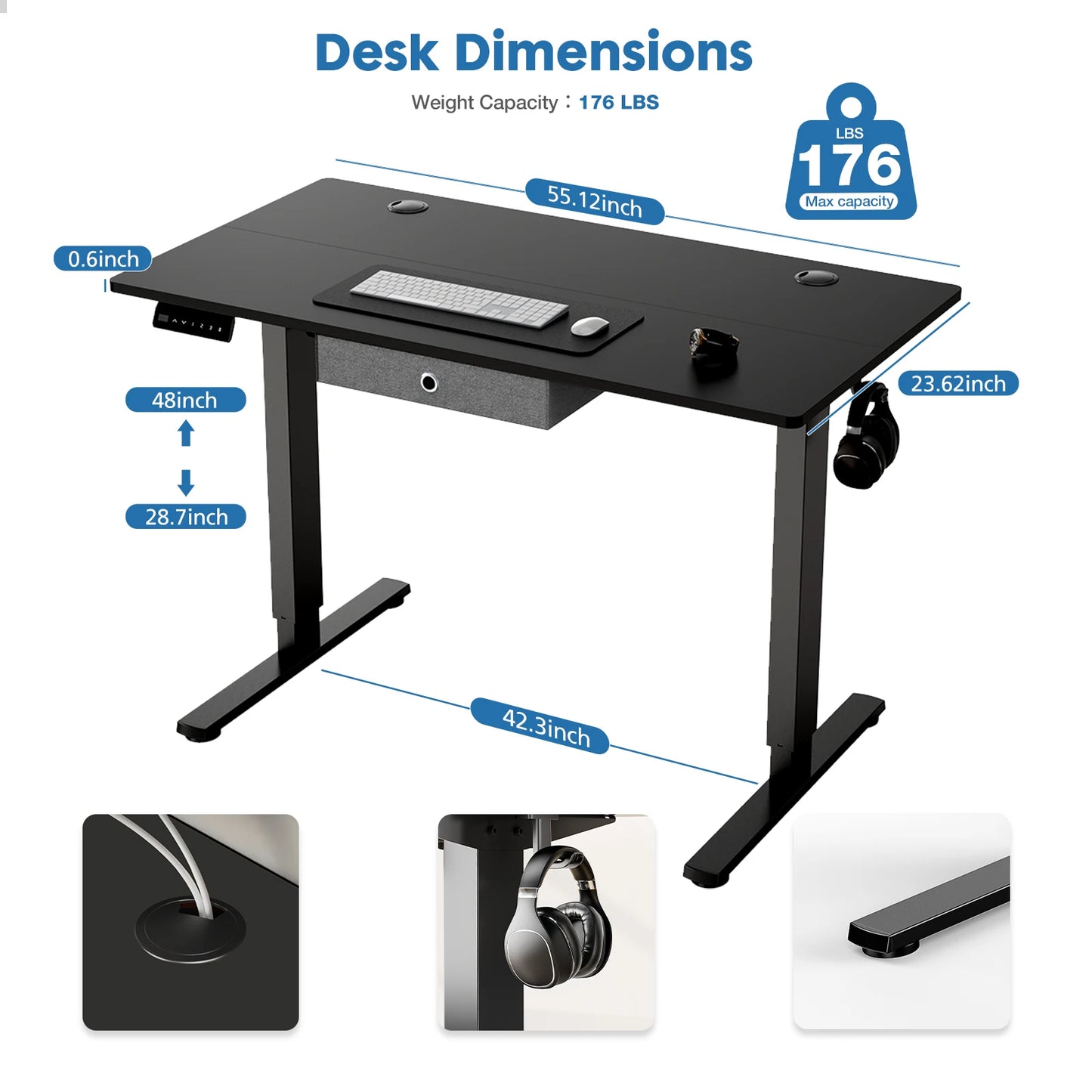 Standing Desk Height Adjustable 55x24 Inch