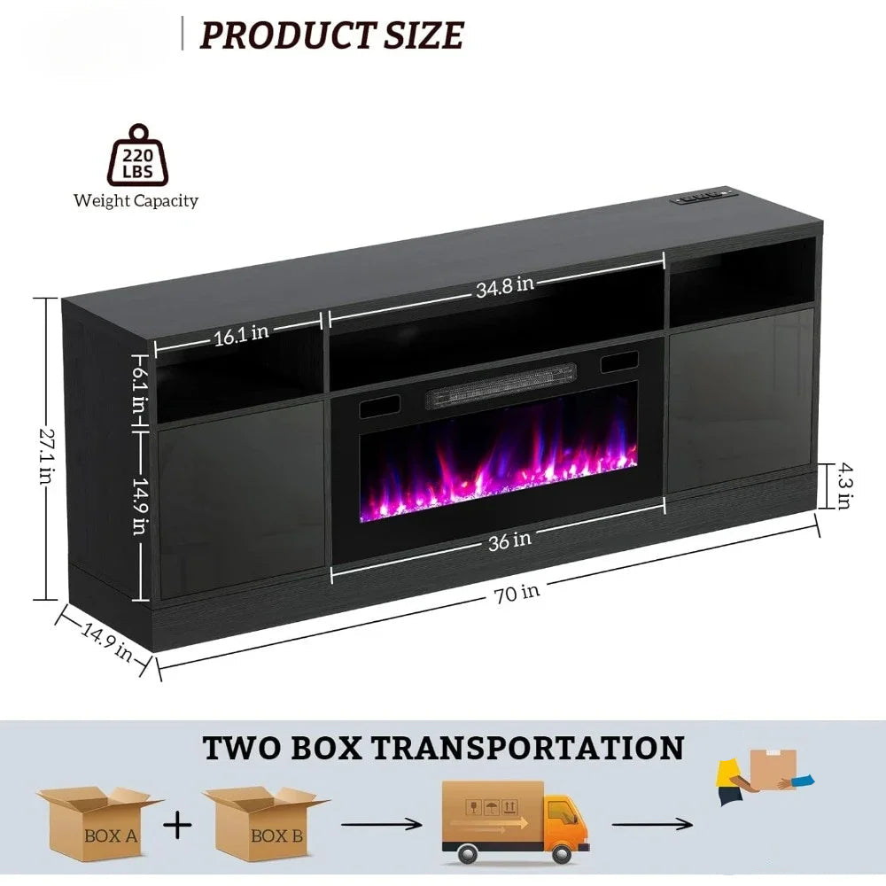Fireplace TV Stand – 70" Stand with 36" LED Heater