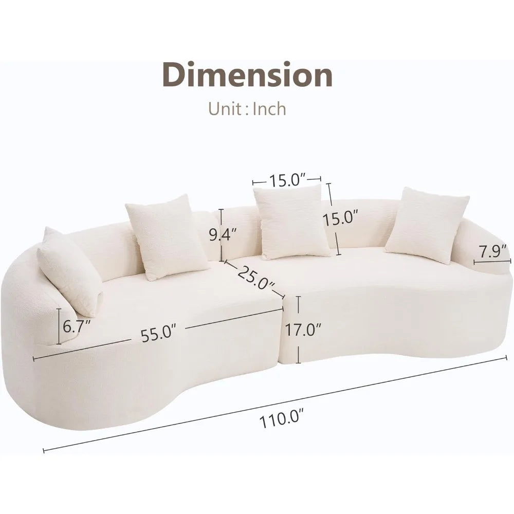 Oversized Sectional Sofa, Luxury Plush Chenille 4-Seater with 4 Throw Pillows