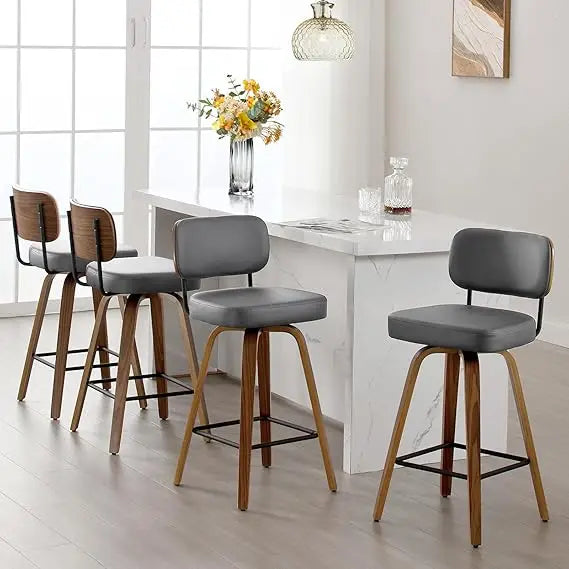 Bar Stools Set of 4, 26" Upholstered Faux Leather