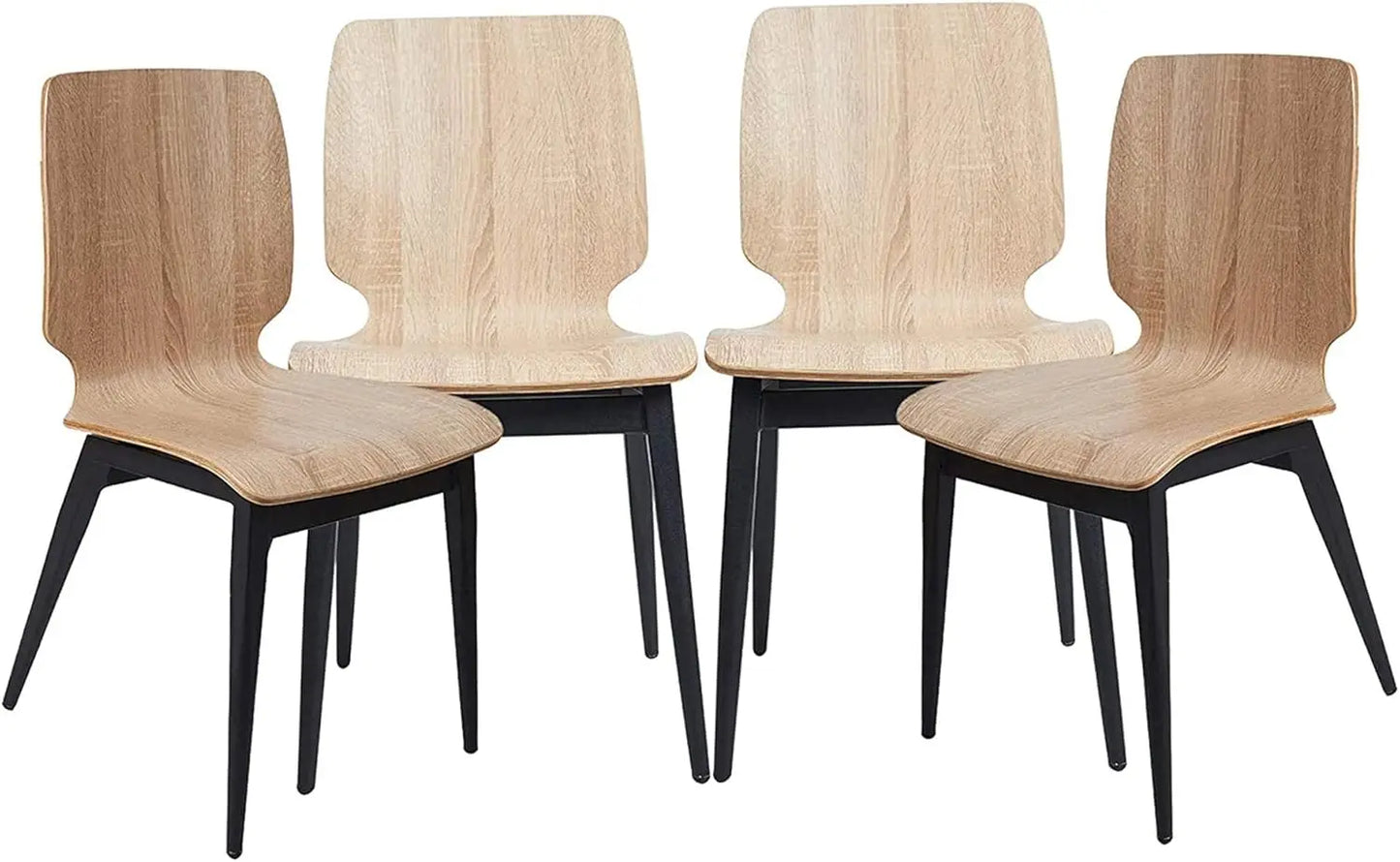 Wood Kitchen Dining Chairs Set of 4 with Bentwood Seat and Metal Legs