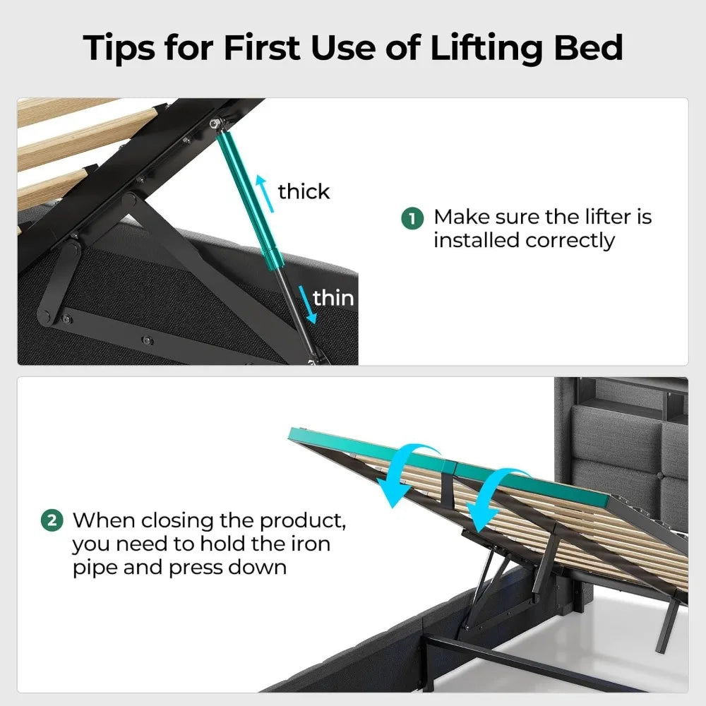 Bed Frame with Hydraulic storage – Full, Queen, Twin Sizes