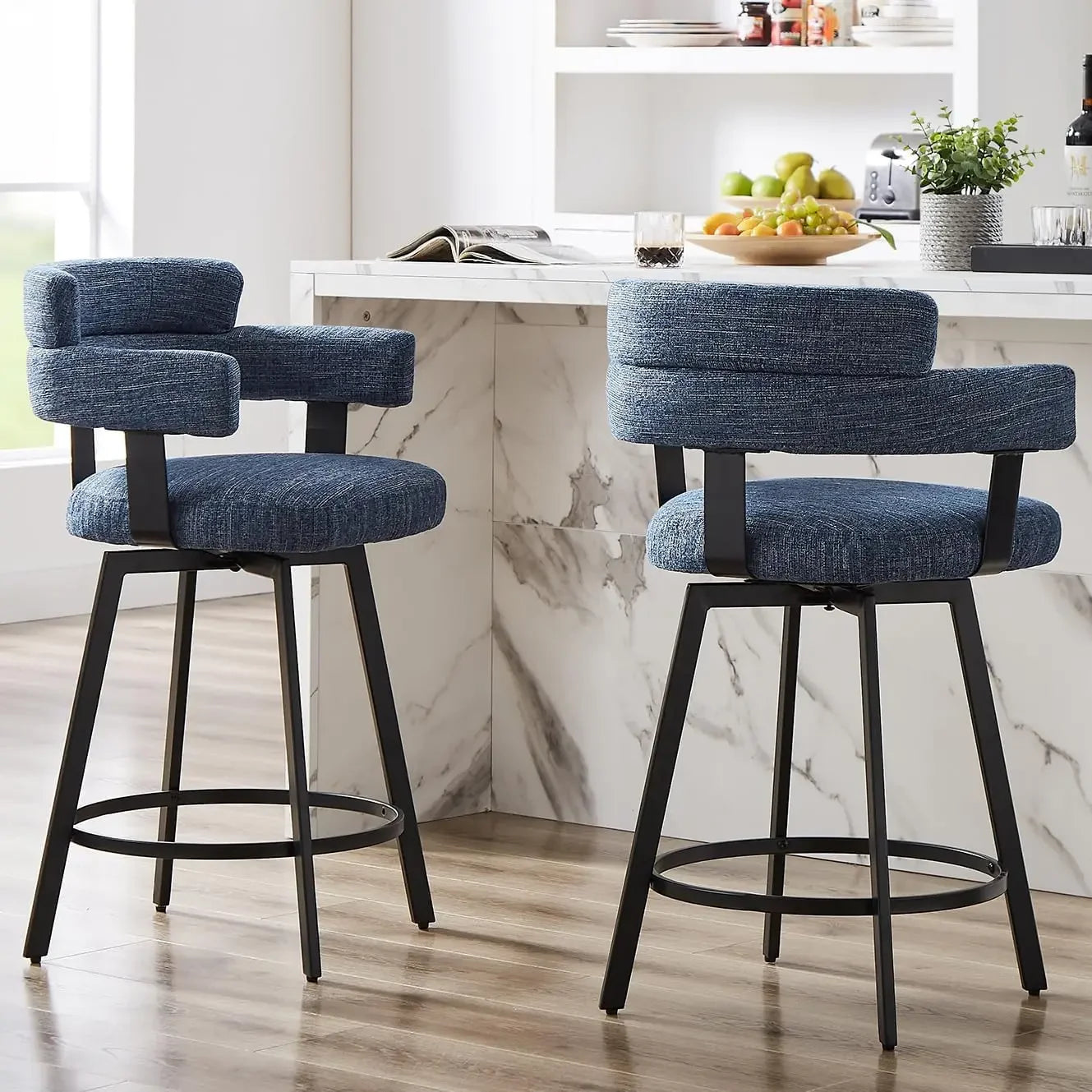 Bar Stools with Full Back Set of 2 with Linen Padded Back