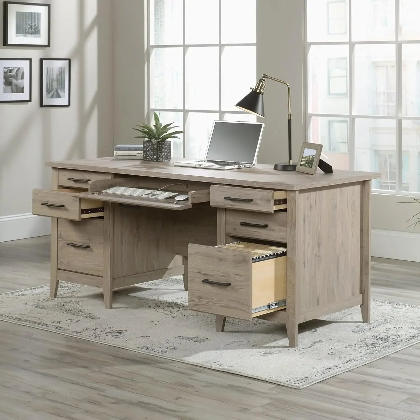 66"W Executive Computer Desk, Laurel Oak
