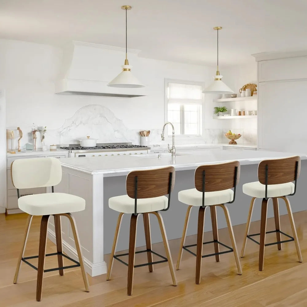 Bar Stools Set of 4, 26" Upholstered Faux Leather