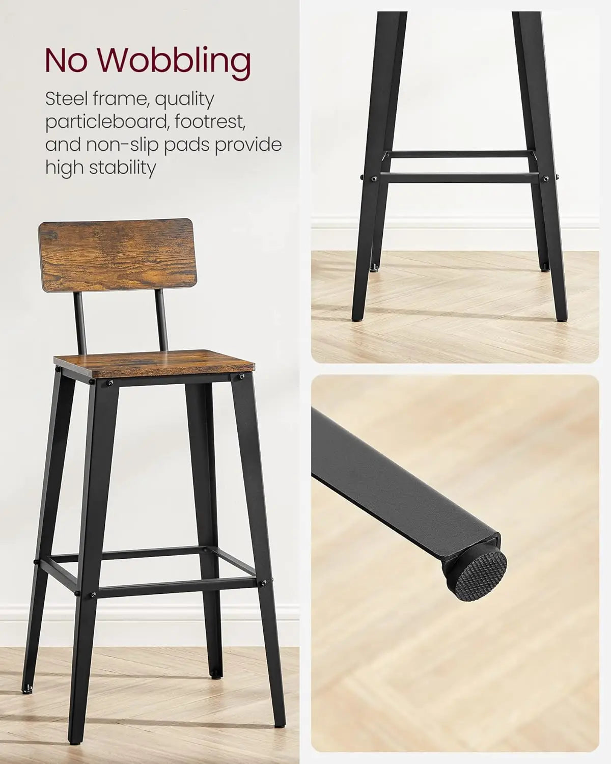 Set of 2 Bar Stools, 29.1 Inches Tall with Back