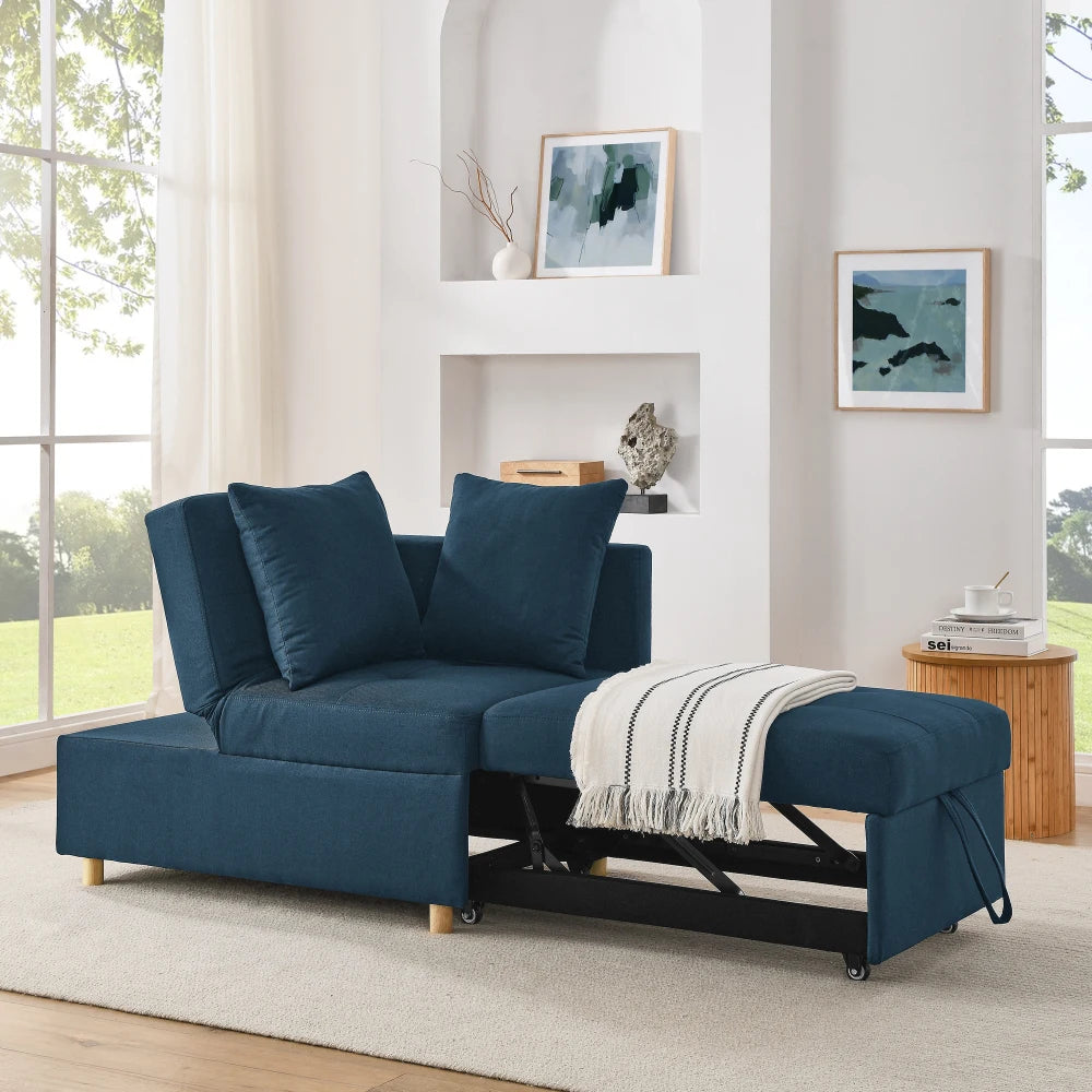 Sleeper Sofa Chair Adjustable Backrest Recliner - Pullout Sofa Bed - Wheels