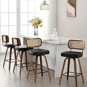 Bar Stools Set of 4, 26" Upholstered Faux Leather