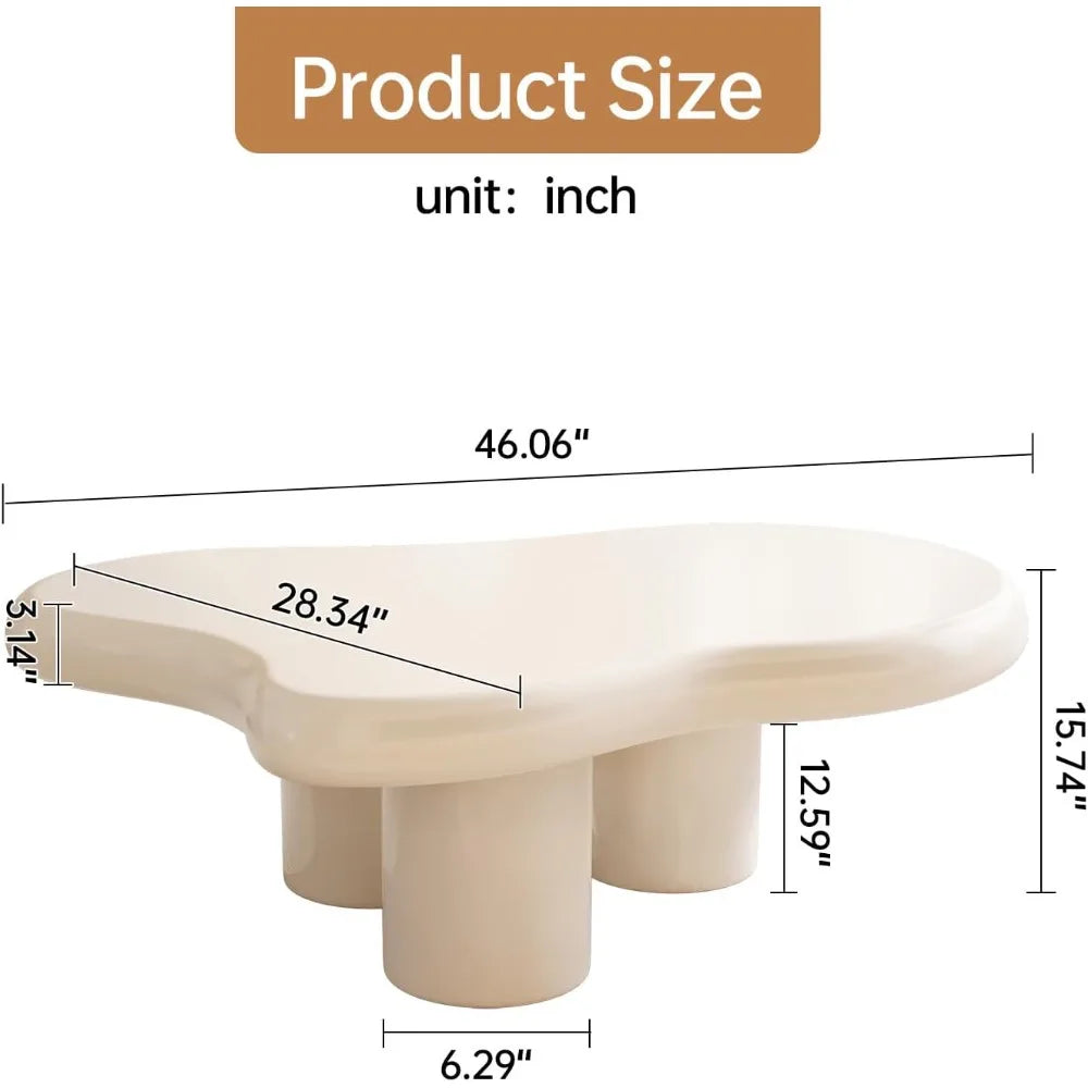 Coffee Table Cloud,Unique Wavy Design, Irregular Shape Living Room Coffee Table, Modern Aesthetic Cute Funky Indoor Center Table
