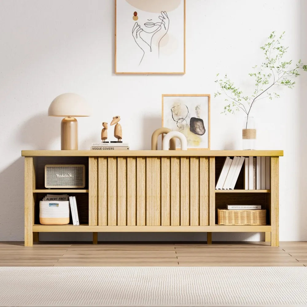 TV Stand for 55/60/65 inch TV with Storage, Sliding Door