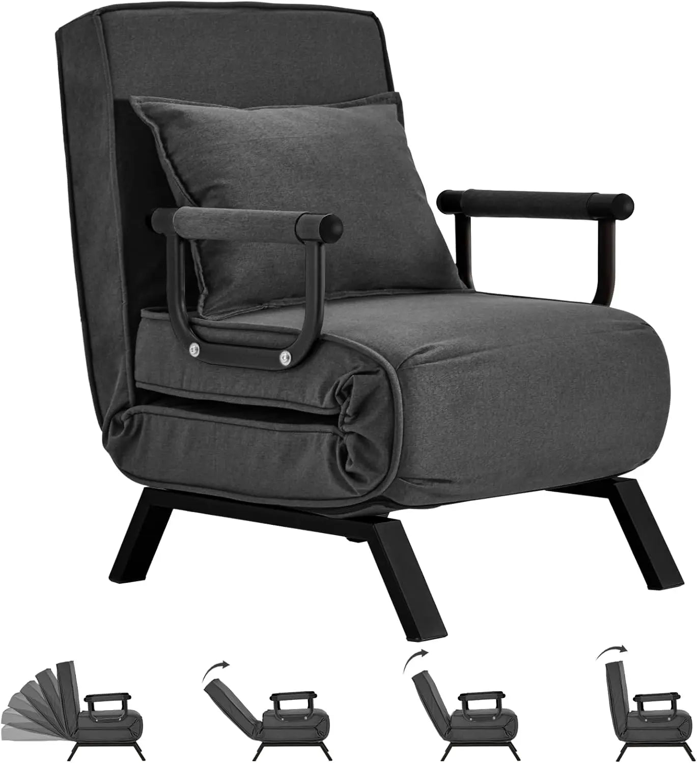 Convertible Chair, Tri-fold Upholstered Armchair Sleeper with Pillow