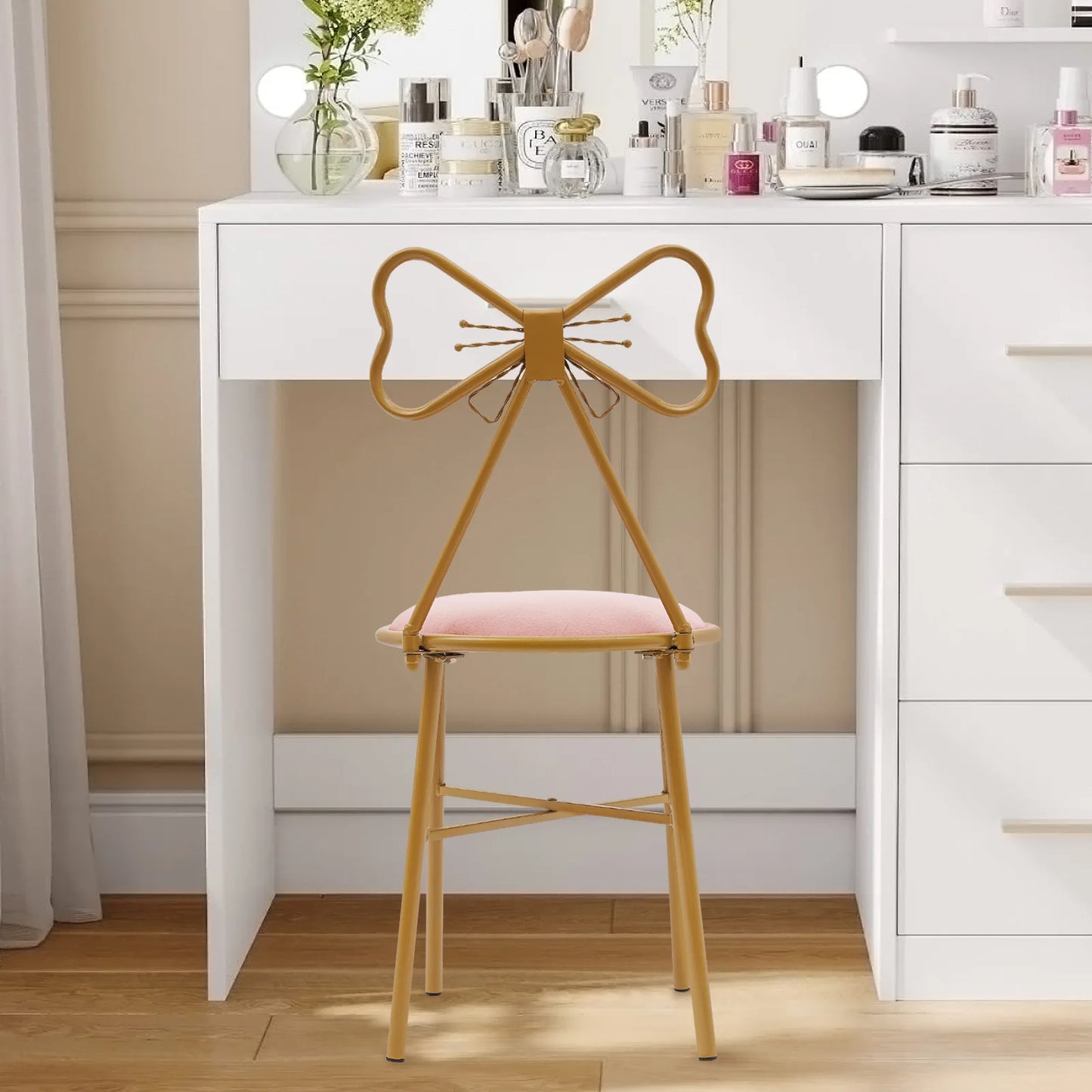 Velvet Makeup Chair Metal Frame Butterfly Backrest Chair