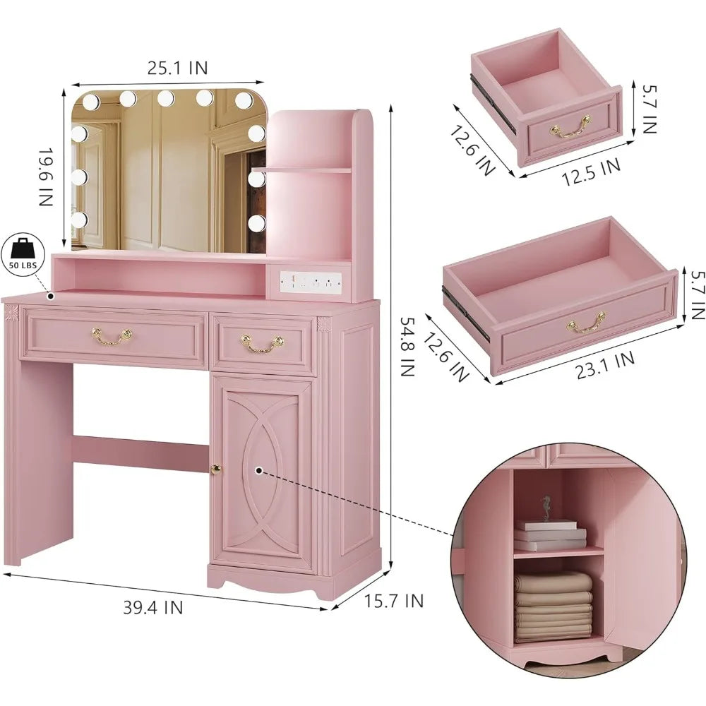 Vanity Table with Power Outlet,Bedroom Dressing Table