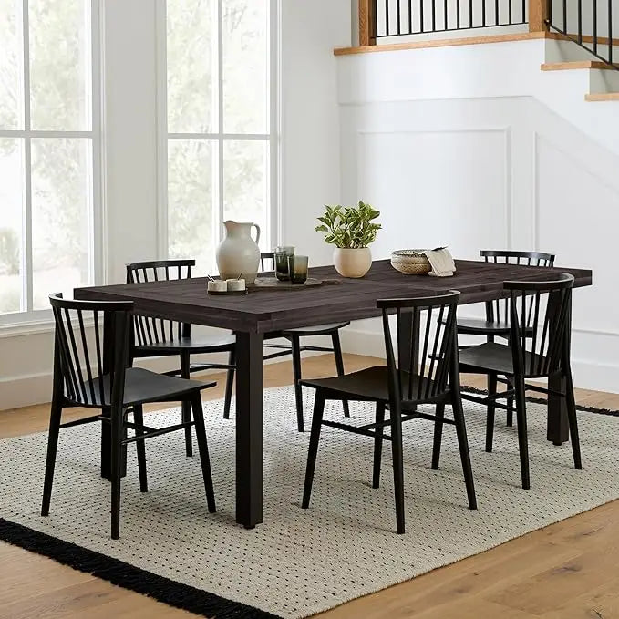 Dining Table for 6 Acacia Wood Indoor Outdoor Home Kitchen Table with Iron Legs Large Rectangular Patio Table for Deck,