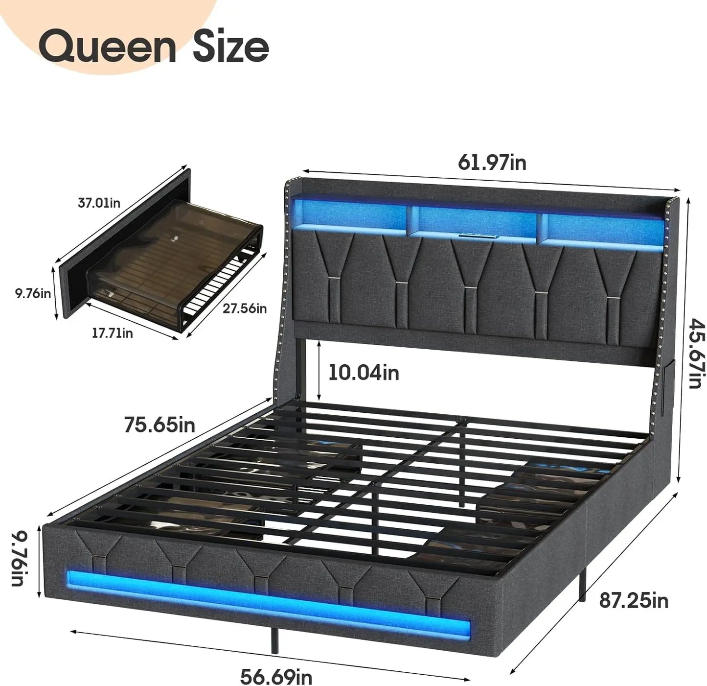 Queen Size Bed Frame with Headboard & 4 Storage Drawer