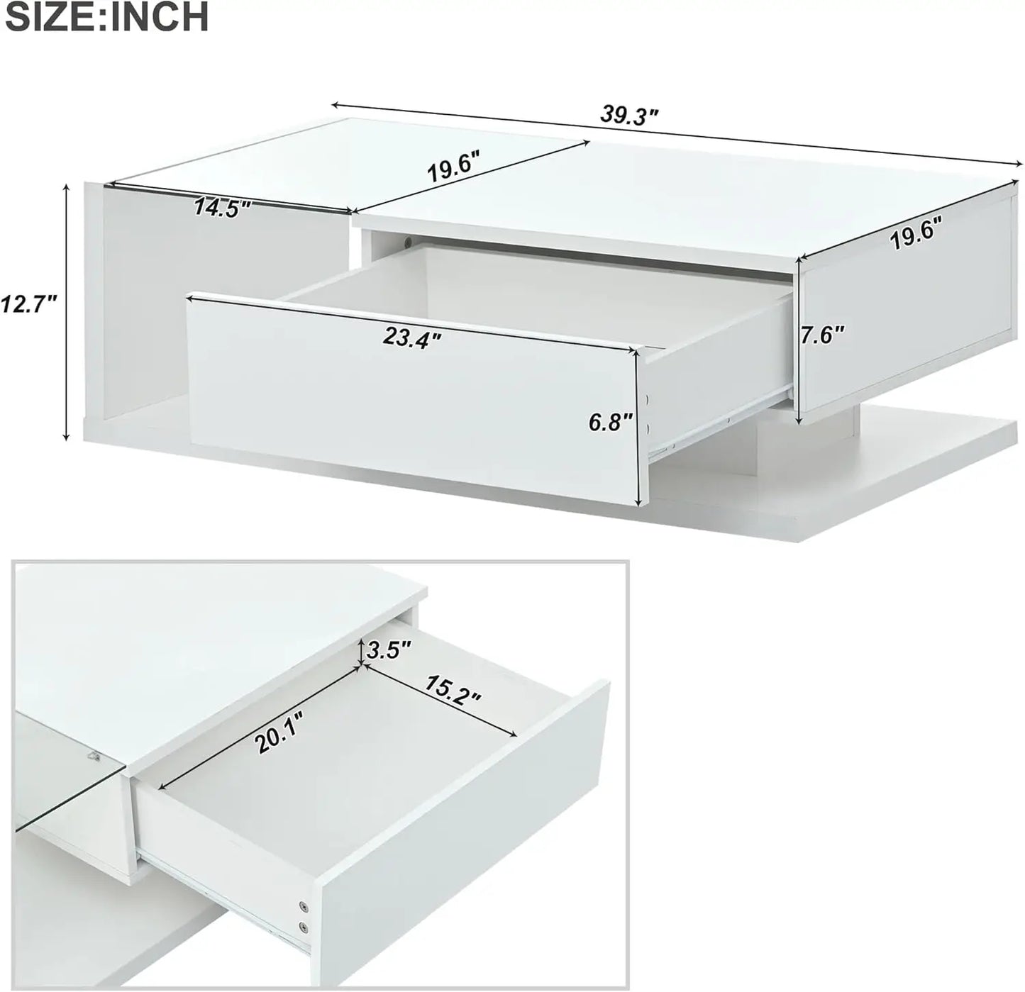 Coffee Table with Tempered Glass, Cocktail Table with High-Gloss UV Surface, Modernist 2-Tier Center Table for Living Room