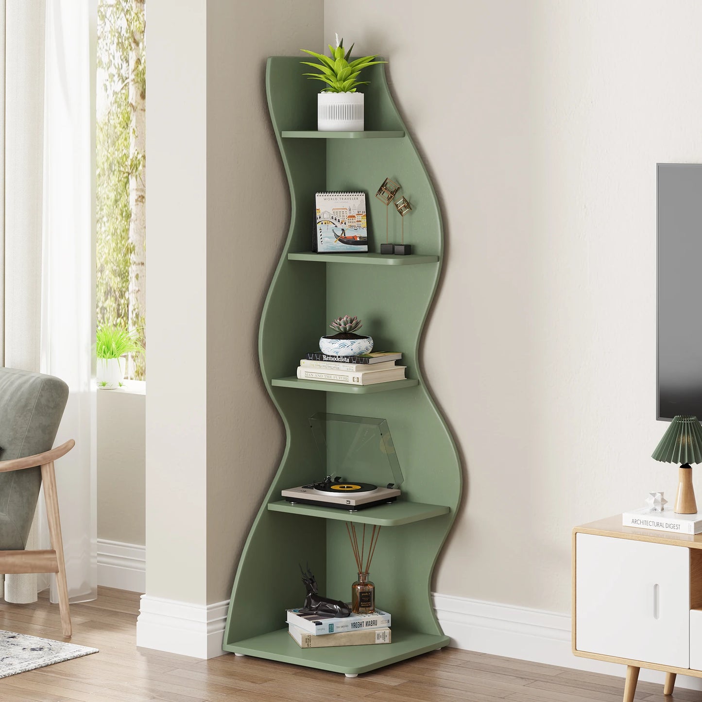 Corner bookShelf, 5-Tier Stylish Corner Bookcase