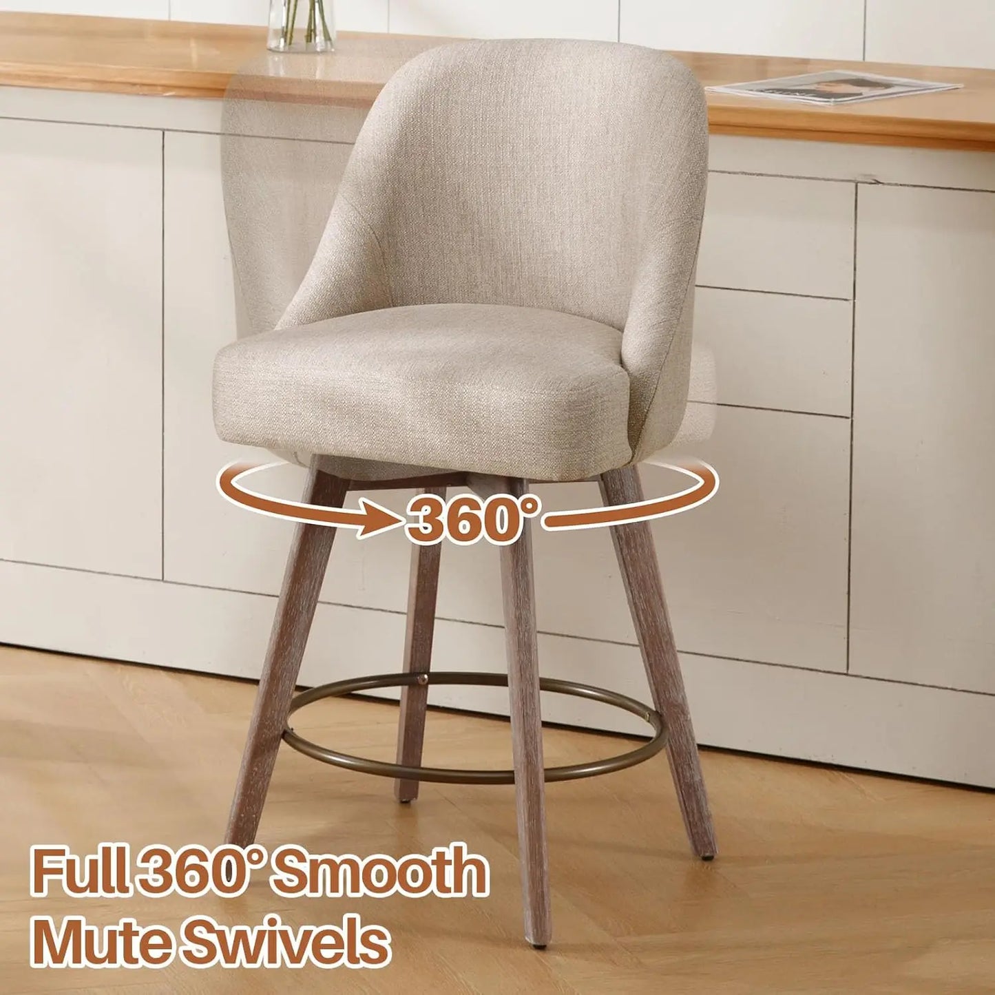 Counter Height Bar Stools Set of 3 with Backs and Wood Legs