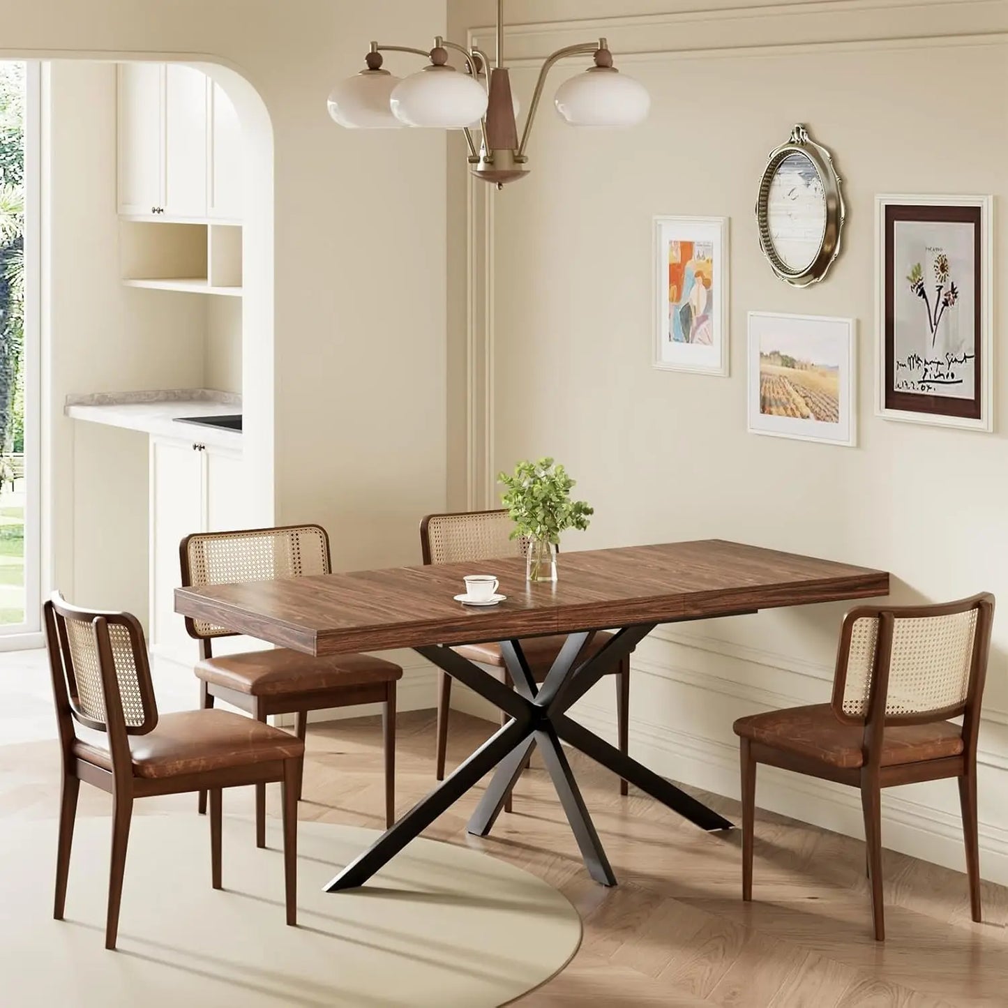 55''-70.9'' Extendable Dining Room Table, Wooden Rectangle Expandable Dining Table with Hidden Storage,Kitchens,Office (Walnut)