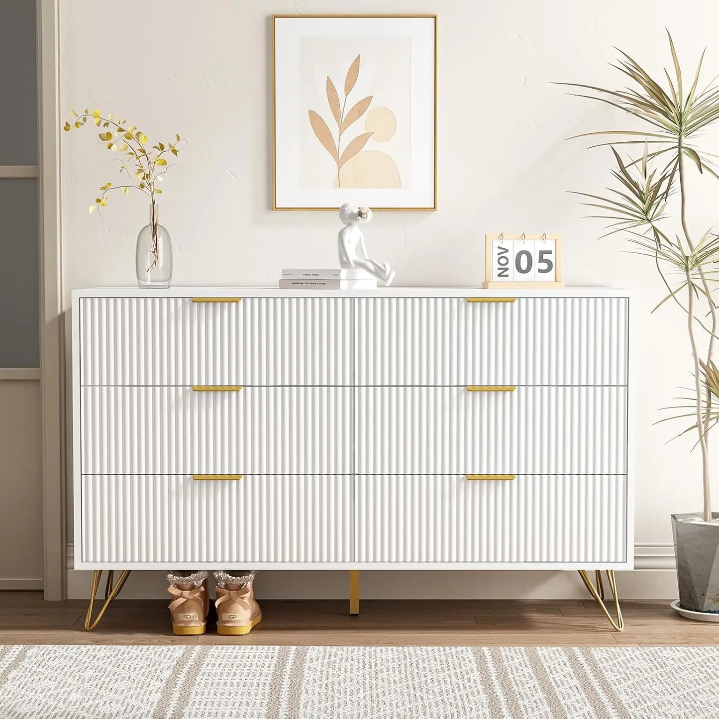 White Chest of Drawers, dresser with 6-drawers