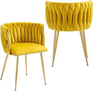 Velvet Dining Chairs Set of 2 Hand Weaving Side Chair
