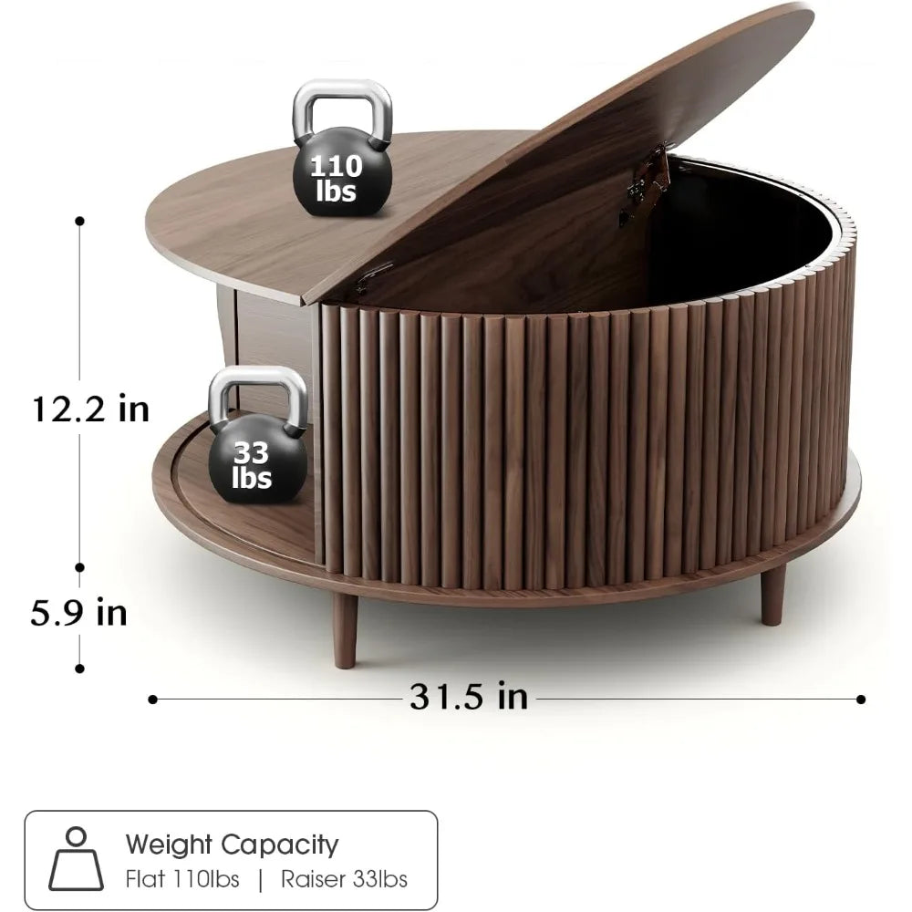 Round Coffee Table with Storage,Mid Century Modern Coffee Table with Sliding Cabinet Door,Coffee Tables,31.5" Small Center Table