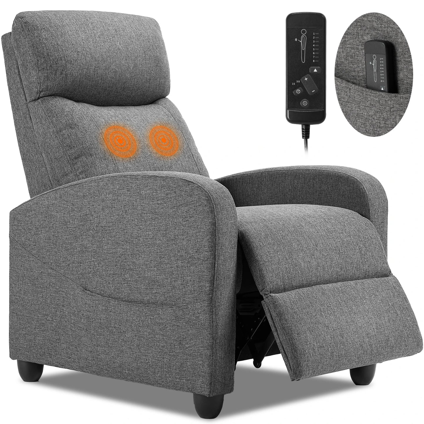 Recliner Chair Massage Sofa Fabric Theater Lumbar