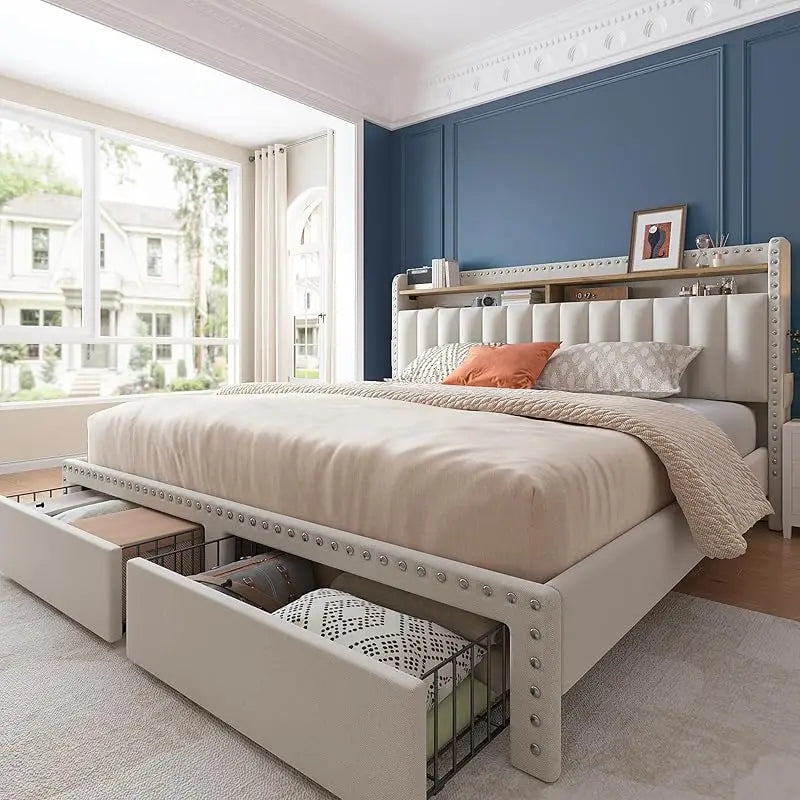 Full, Queen and King size Bed Frame with Drawers