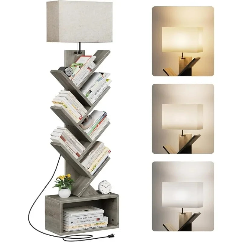 6 Tier Bookshelf with Light, Narrow Bookcase