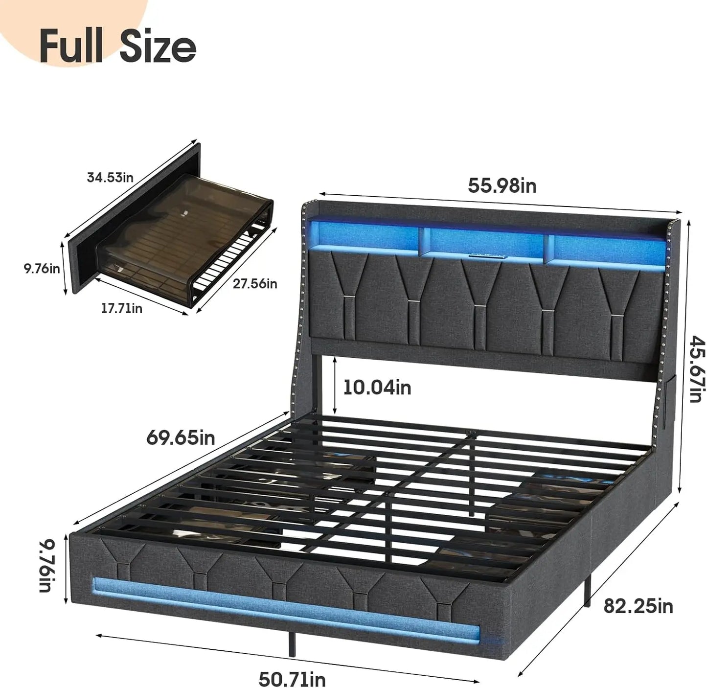 Queen Size Bed Frame with Headboard & 4 Storage Drawer