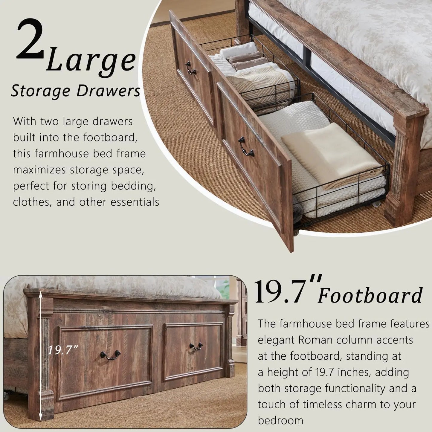Queen Size Bed Frame, with Storage Drawers