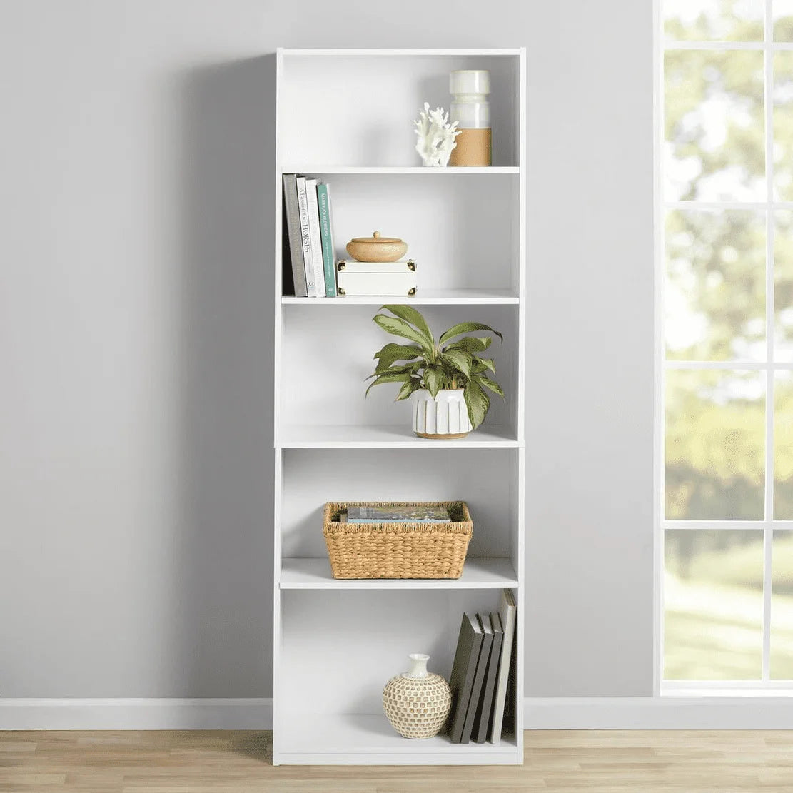 5-Shelf Bookcase , True Black Oak/White Bookshelf