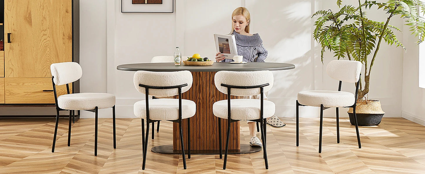 Ergonomic Round Dining Chairs Set of 2 Plush Fabric