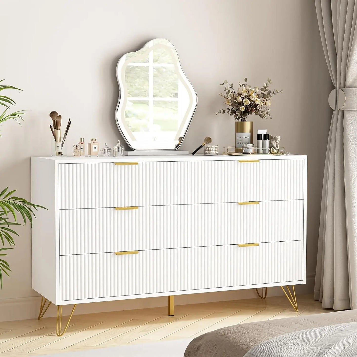 White Chest of Drawers, dresser with 6-drawers