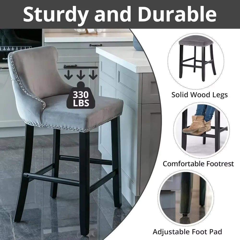 Bar Stools Set Counter Height,with Solid Wood Legs