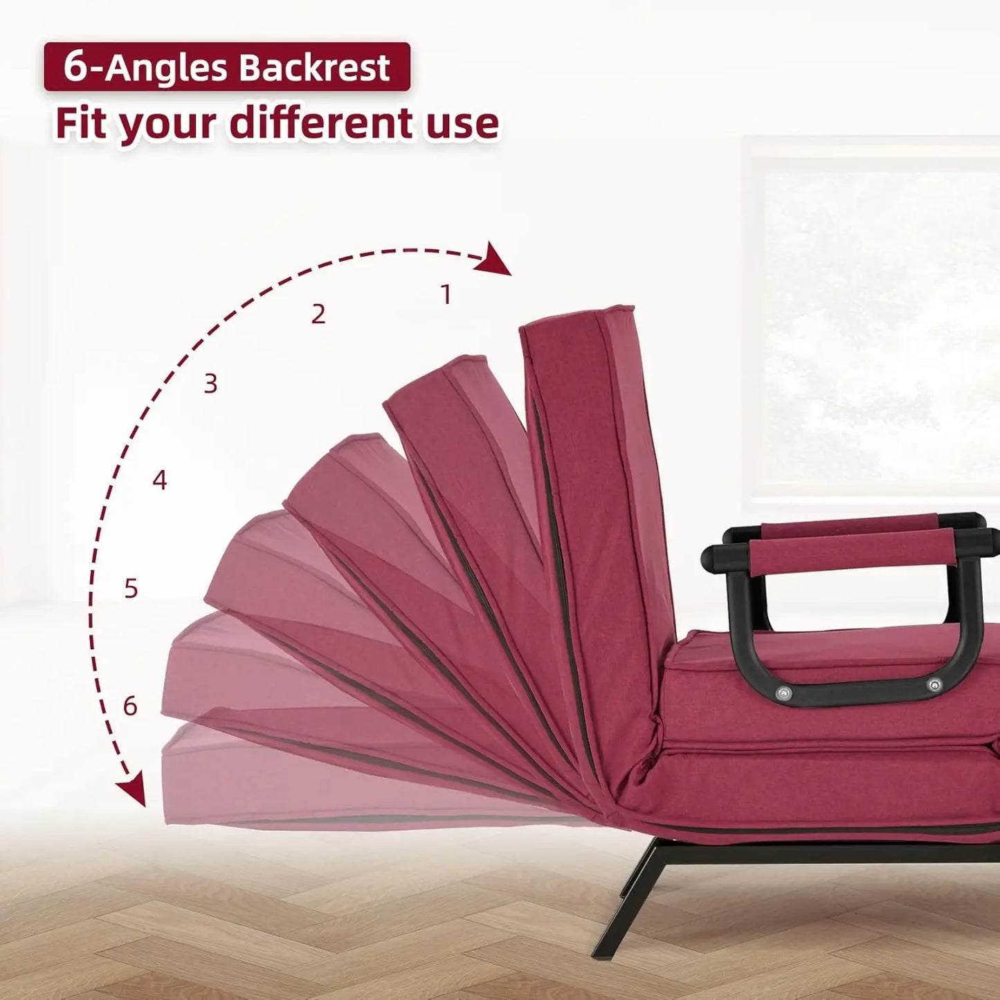 Convertible Chair, Tri-fold Upholstered Armchair Sleeper with Pillow
