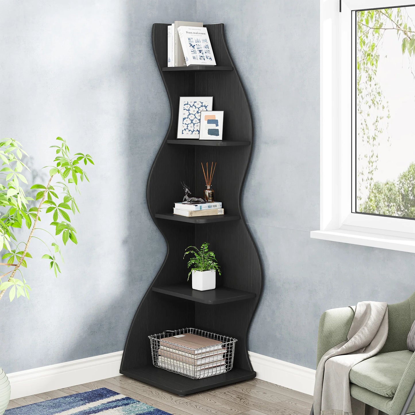 Corner bookShelf, 5-Tier Stylish Corner Bookcase