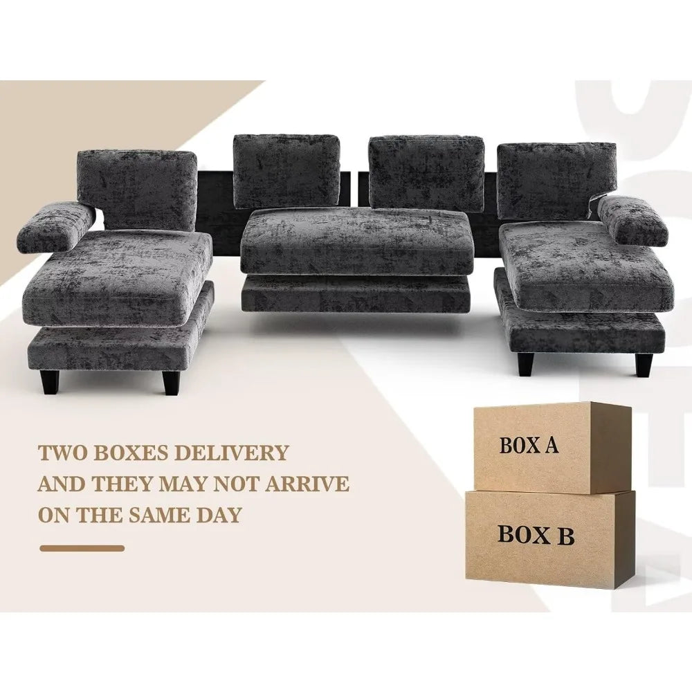 U Shaped Sectional Couch, Sofa with Double Chaise