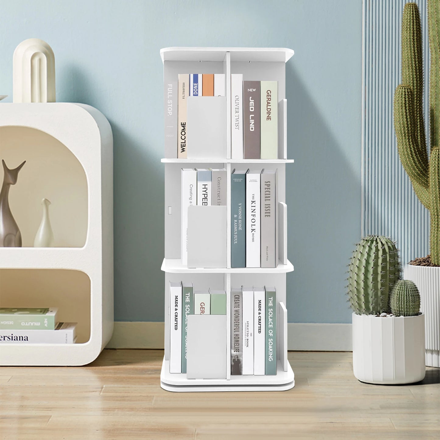 3 Tier Bookcase, 360° Rotating Bookshelf