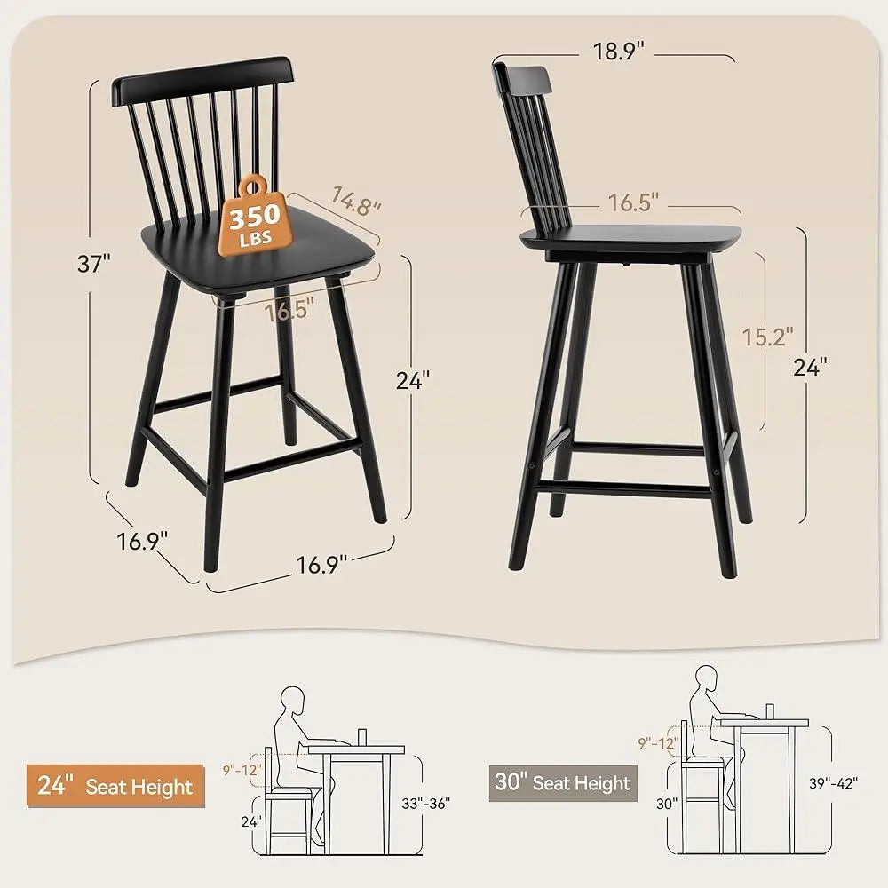 4 Pieces Wooden Bar Stools Set 24 Inch